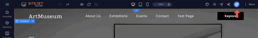 screenshot with an arrow pointing to publich icon